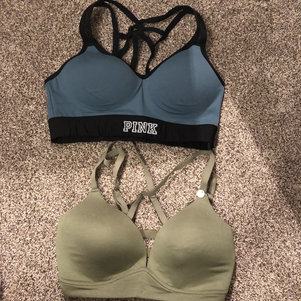 pink sports bra! and green sports bra!